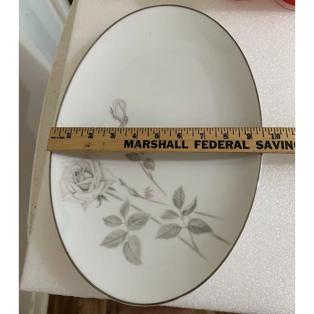Noritake China Melrose 6002 Oval Serving Platter Platinum Trim Japan